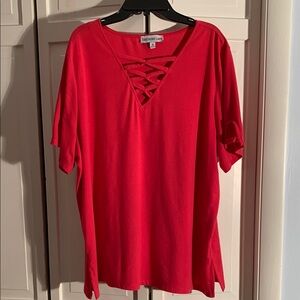 Southern Lady Pink Lace-Up V-Neck Short Sleeve Top
